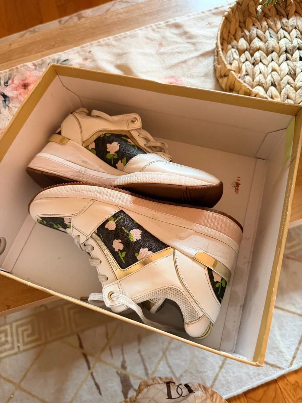 Michael Kors Cream & Floral Platform Sneakers with Gold Accent